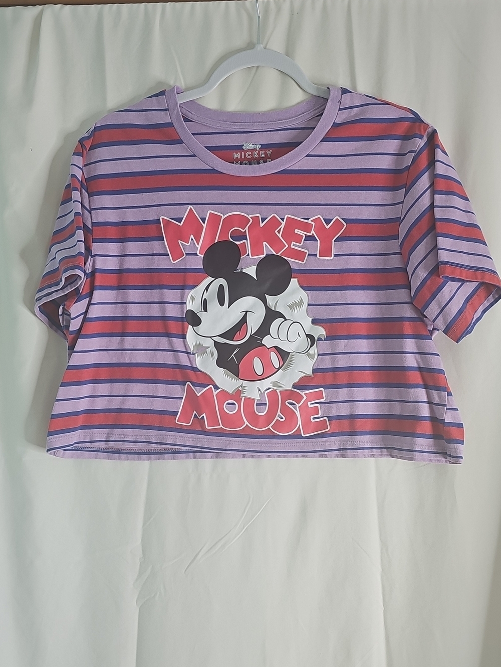 Disney Mickey Mouse Lavender & Pink Striped Short Sleeve Tee - Picture 1 of 4